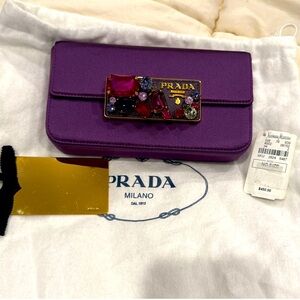 Authentic Prada Purple Wallet with Jewel Accent